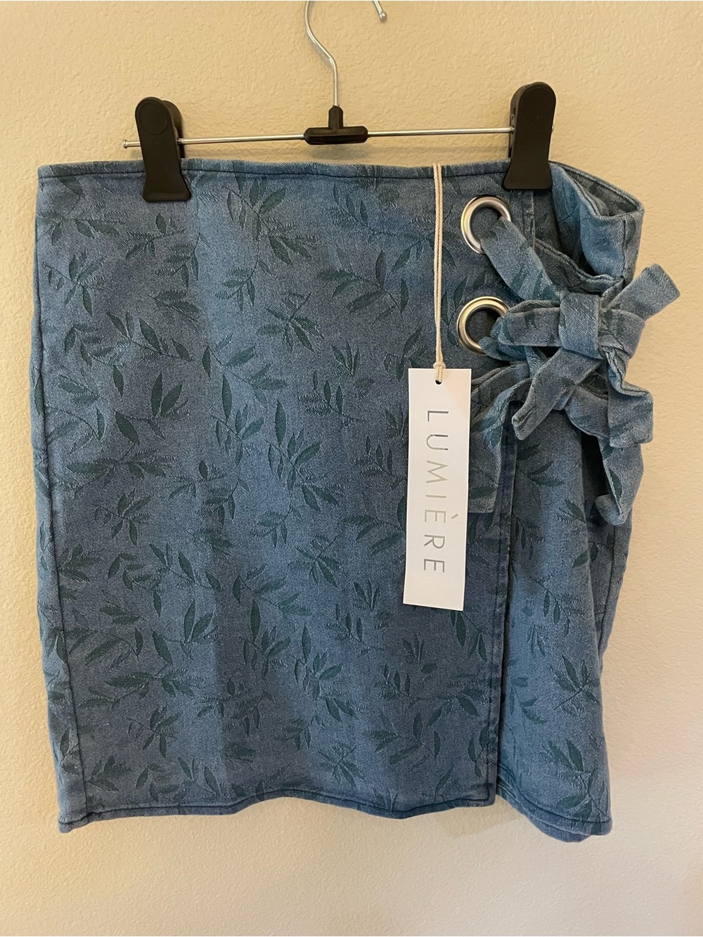 Lumiere Denim-Blue Floral Tie-Waist Mini Skirt